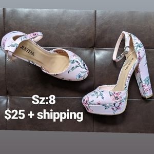 Plum and floral chunky heels
